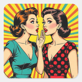 Two Woman Gossiping Telling Secrets Pop Art Quadratischer Aufkleber