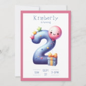 Two Years Old Simplistic Birthday Invitation Einladung (Vorderseite)