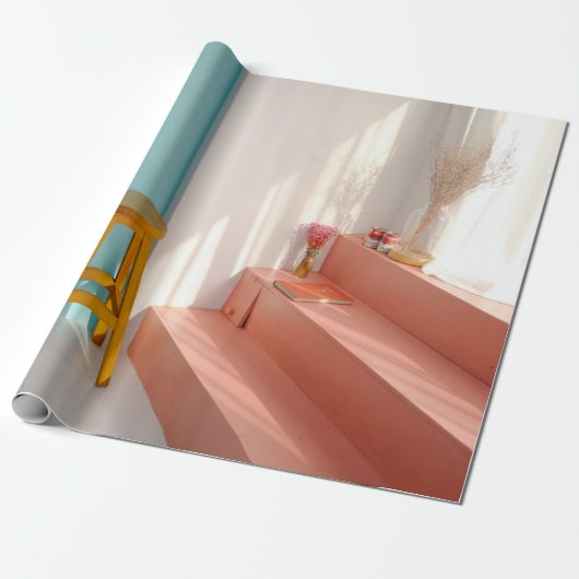 Two yellow wooden bar stools geschenkpapier (Ungerollt)