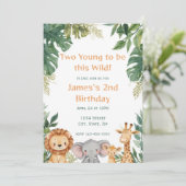 Two Young Safari Jungle Animals 2nd Birthday Einladung (Stehend Vorderseite)