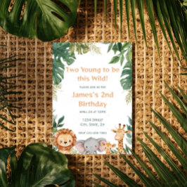 Two Young Safari Jungle Animals 2nd Birthday Einladung