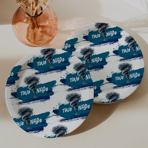 Twonado Twister Tornado Blau Grunge Geburtstag Pappteller