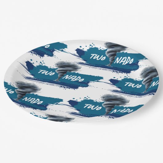 Twonado Twister Tornado Blue Grunge Birthday Pappteller (Schrägansicht)