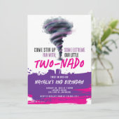 Twonado Twister Tornado Pink Lila Geburtstag Einladung (Stehend Vorderseite)