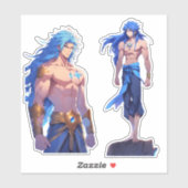 Twopack Fantasy Warrior Stickers | Long Blue Hair Aufkleber (Blatt)