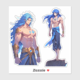 Twopack Fantasy Warrior Stickers | Long Blue Hair Aufkleber