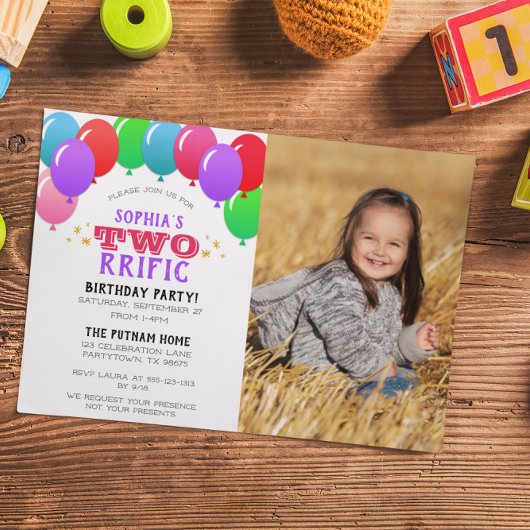 TWOrific 2. Geburtstag Ballon Lila Foto Einladung