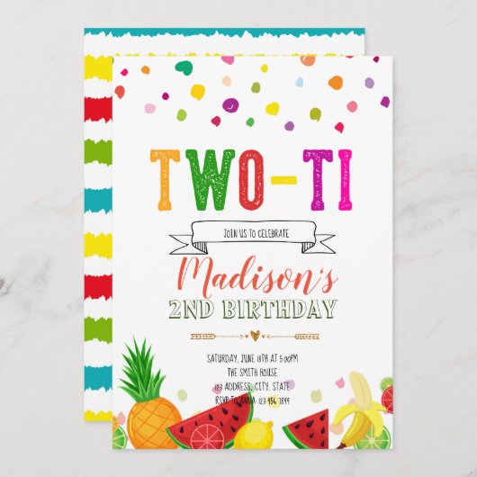 TwoTi Fruiti Zweite Einladung zum Geburtstag (Vorne/Hinten)