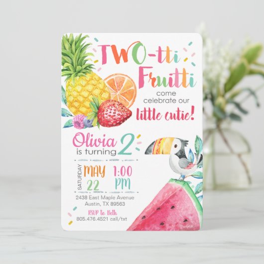 Twotti Fruitti Einladung zum Geburtstag (Stehend Vorderseite)