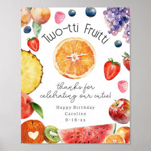 Twotti Fruitti Süsse Citrus Fruit 2. Geburtstag Poster (Vorne)
