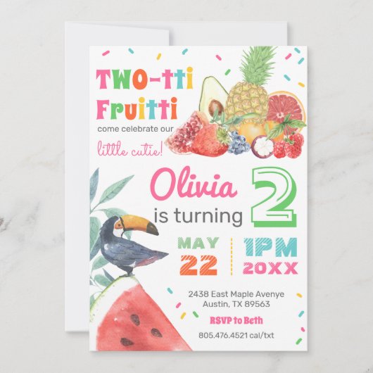Twotti Fruitti Tropical Frucht Toucan Geburtstag Einladung (Vorderseite)