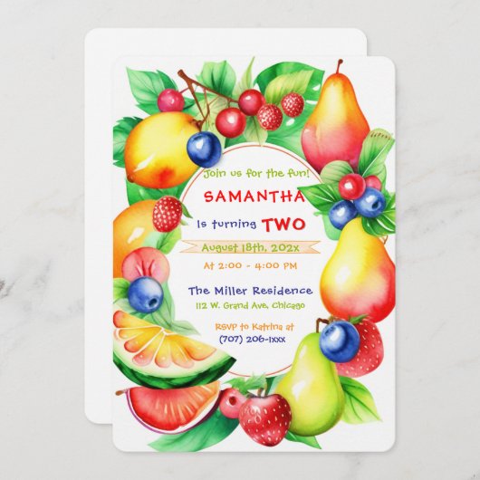 Twotti Frutti Geburtstagsgeschenk Einladung (Vorne/Hinten)