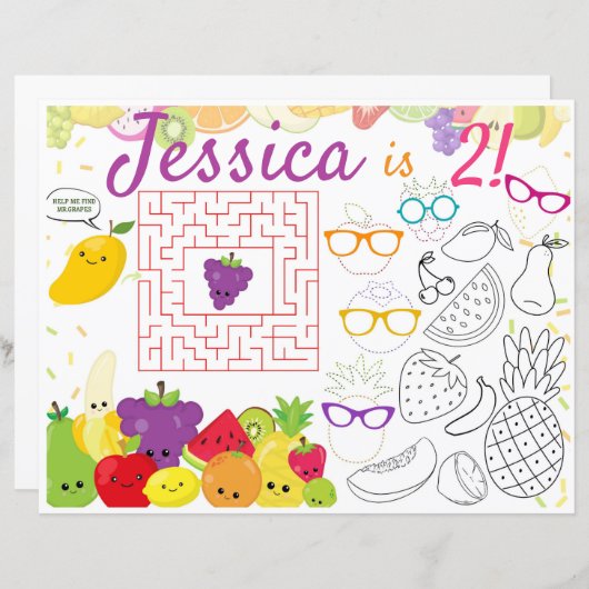 Twotti Frutti Tischsets Aktivität & Farbblatt (Vorne/Hinten)