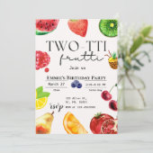 TWOtti Frutti Tropical Fruit Sommer 2. Geburtstag Einladung (Stehend Vorderseite)
