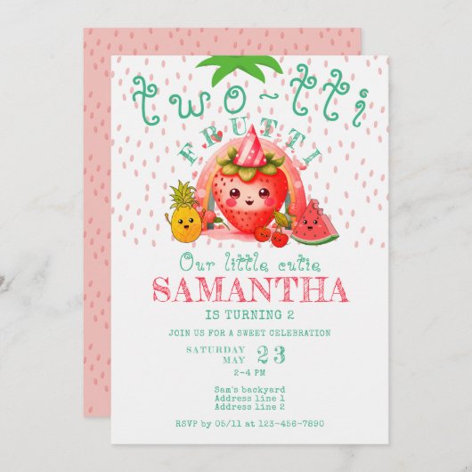 TWOTTI Tutti Frutti Summer Fruit Girl 2. Geburtsta Einladung (Vorne/Hinten)