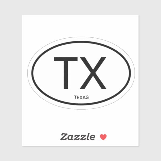 TX - Oval Texas Staat Code Vinyl Aufkleber (Blatt)