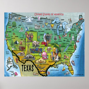 TX USA Karte Poster