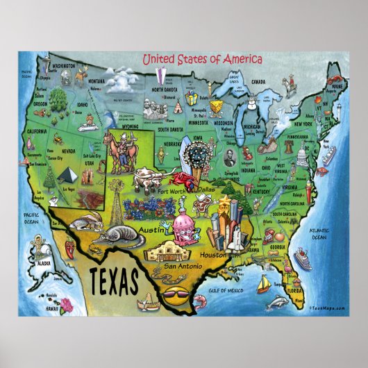 TX USA Map Poster (Vorne)