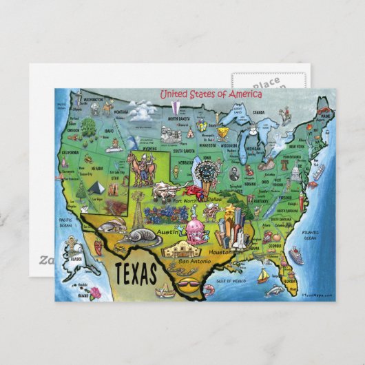 TX USA Map Postkarte (Vorne/Hinten)