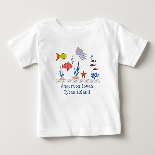 Tybee Island GA Fun Ocean Fish with Child's Name Baby T-shirt (Vorderseite)