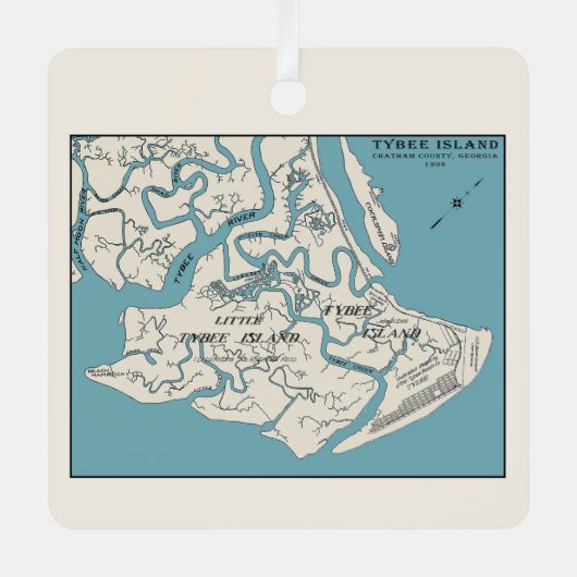 Tybee Island Georgia 1906 Map Ornament Aus Metall (Vorderseite)