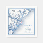 Tybee Island Georgia Karte Elegant Navy Hochzeit Serviette (Vorderseite)