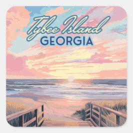 Tybee Island Georgia Sunrise Beach Savannah Quadratischer Aufkleber