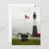 Tybee Island Lighthouse Georgia American Flag Postkarte (Vorne/Hinten)