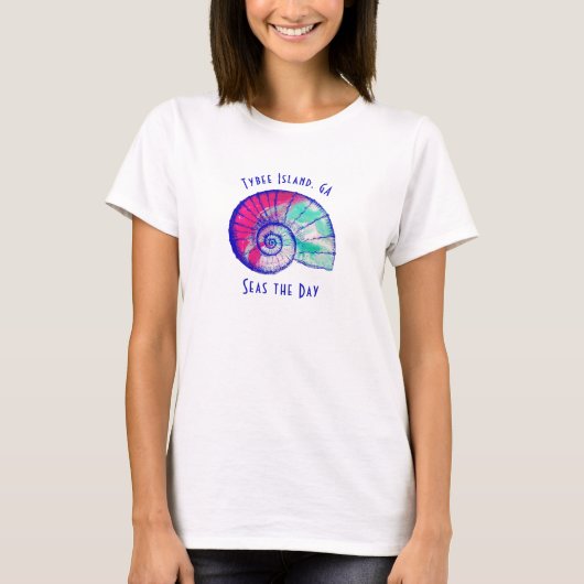 Tybeinsel Georgia farbenfroher Seashell-T - Shirt (Vorderseite)