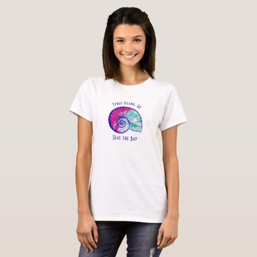 Tybeinsel Georgia farbenfroher Seashell-T - Shirt (Vorne ganz)