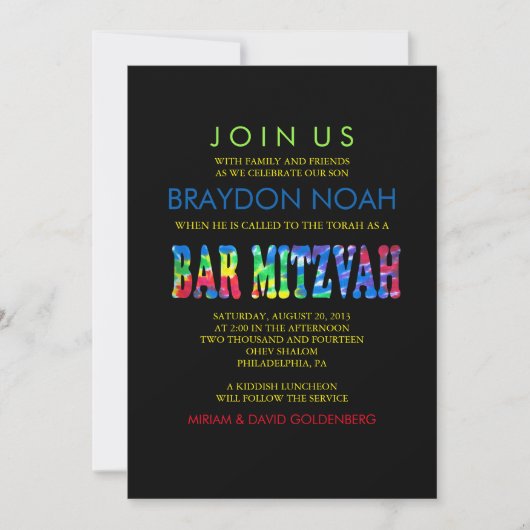 TYE DYE Bar Mitzvah Einladung (Vorderseite)