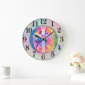 Tye Dye Cross mit Herz im Zentrum Große Wanduhr (Zuhause)