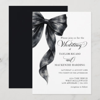 Tying the Knot Black Ribbon Watercolor Wedding Einladung