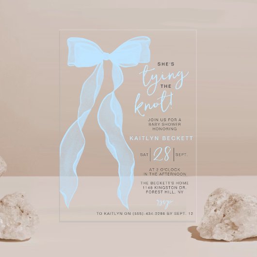 Tying The Knot Elegant Blue Bow Bridal Shower Acryleinladungen