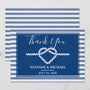 Tying the Knot Nautical Streifen Navy Blau Hochzei Dankeskarte