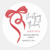 Tying the Knot Red Coquette Bow Bachelorette Party Runder Aufkleber (Vorderseite)
