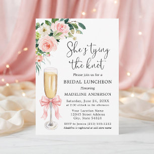Tying the Knot Rosa Schleife Florale Hochzeits-Lun Einladung
