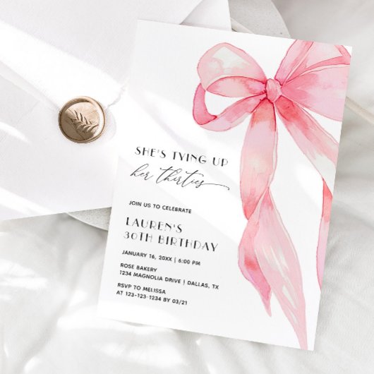 Tying Up Her Thirties Coquette Bow 40th Birthday Einladung