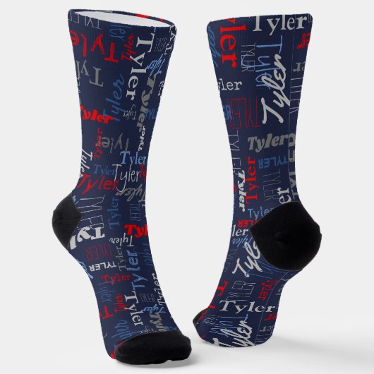 Tyler personalisierter Name Rot Grau Socken (Gewinkelt)