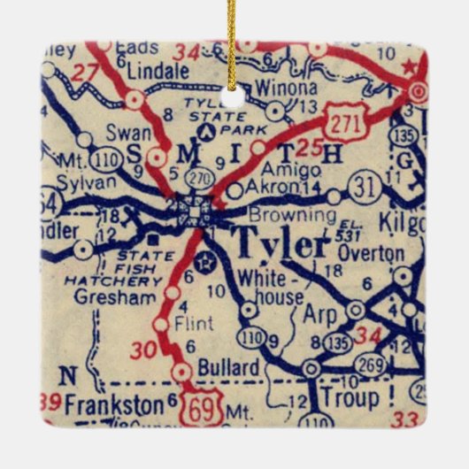 Tyler TX 1941 Karte Keramikornament (Rückseite)