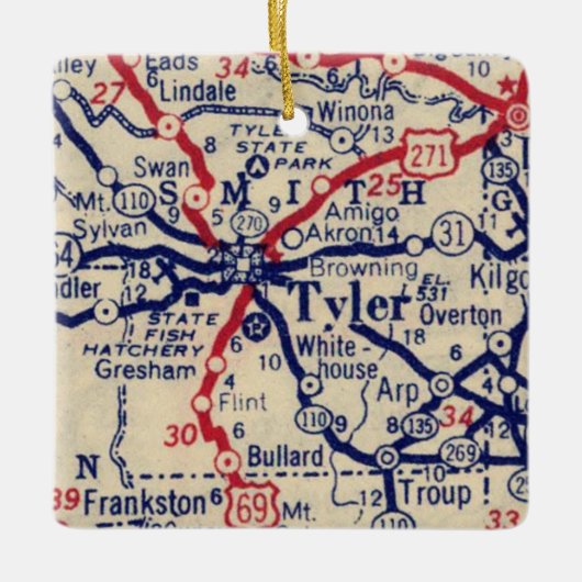 Tyler TX 1941 Karte Keramikornament (Vorderseite)