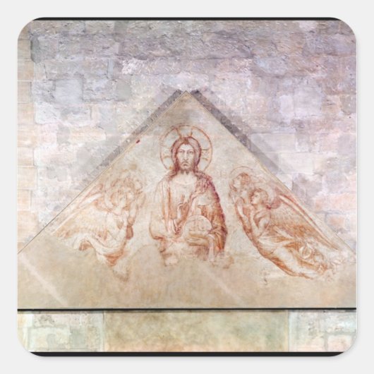 Tympanum, das Christus als Redemptor darstellt Quadratischer Aufkleber (Vorderseite)