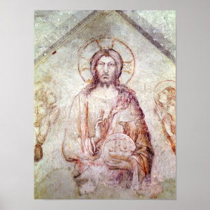 Tympanum, der den Retter-Segen, 1341 darstellt Poster