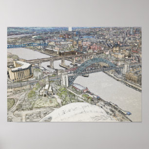 Tyne Bridge Newcastle Skyline Skizze Kunst Poster