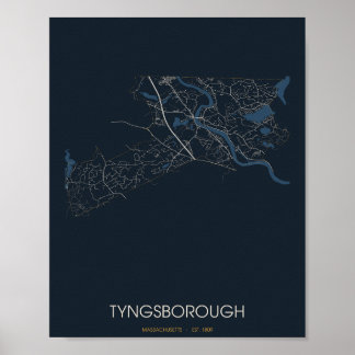 Tyngsborough Massachusetts Straßenkarte Poster (Na