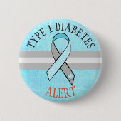 Typ 1 Diabetes Alert Blue Graue Taste Button (Vorderseite)