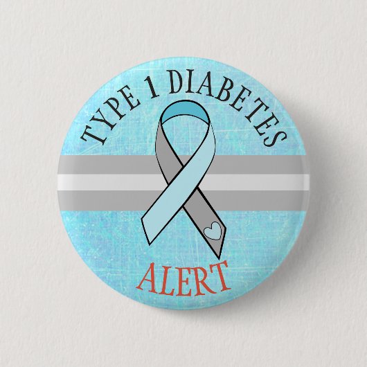 Typ 1 Diabetes Alert Blue Graue Taste Button (Vorderseite)