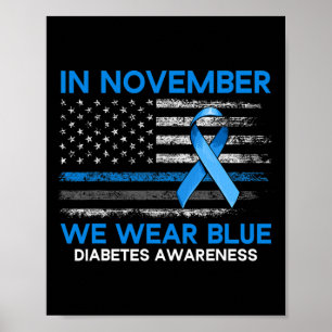 Typ 1 Diabetes-Bewusstsein Amerikaner Flaggen Blue Poster