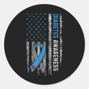 Typ 1 Diabetes-Bewusstsein Amerikaner Flaggen Blue Runder Aufkleber
