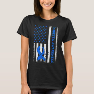 Typ 1 Diabetes-Bewusstsein Amerikaner Flaggen Blue T-Shirt
